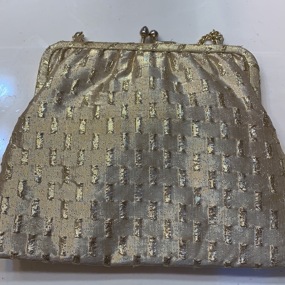 Gold Satin Embossed Evening Bag - Picture 5 of 5